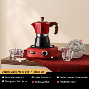 BINCOO Red Double Valve  Moka Pot Portable Espresso Machine Coffee Maker Set Aluminum Mocha Pot Coffee Pot