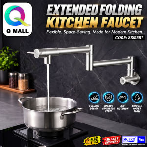 MCPRO SUS304 Stainless Steel Extended Folding Kitchen Faucet 360° Rotating Wall Mounted Pot Filler Water Tap - SSM591