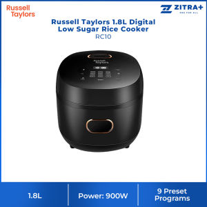 Russell Taylors 1.8L Digital Low Sugar Rice Cooker RC10 | 900W Power | 9 Preset Programs | Cutting Edge Features | Cooker with 2 Year Warranty