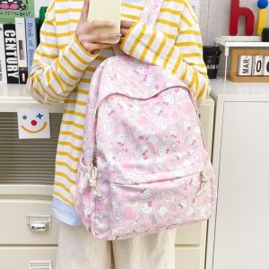 LANGJ โดราเอมอน กระเป๋าเป้การ์ตูน แมวกริ๊ง การ์ตูน กระเป๋านักเรียน คาวาอี้ ไนลอน กระเป๋าสะพายไหล่สำหรับวัยรุ่น กลางแจ้ง