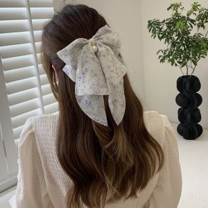 AISHGKorean version Bow Knot Sweet Fabric Small Floral Hair Clip Ladies Back Head Duckbill Hair Accessories