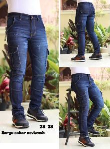 Celana Cargo Jeans Pria Panjang Slimfit Stretch Tebal Premium – Denim Kasual Kekinian
