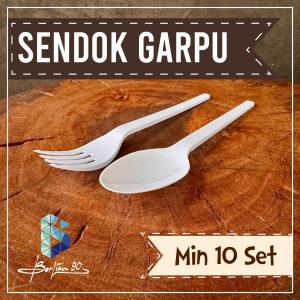 (1 PAK ISI 20 SET) Garpu Sendok Plastik Spork makan catering kuat murah panjang Warna hitam 1 set