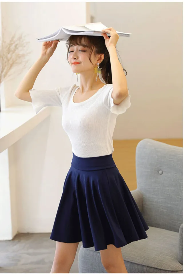 Ruizhijzg Women Pleated Skirts Plus Size Korean Style Plain Color