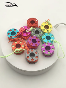 Aluminum Alloys Small Spool Finger Reel Pendants With Nylon Rope Diving Small Finger Reel Pendants Wire Wheel Pendants