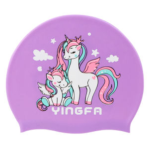 YINGFA Girls Swimming Cap Silicone Cartoon Printed Princess Kids Swim Hats Elastic Fabric Protect Ears Swim Pool Hat