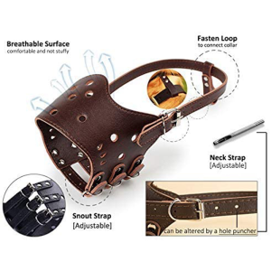 Dog Muzzle Pu Leather Skin Anti Bite Chew Breathable Mask Prevent Bite Prevent Eating Pet Dog Muzzle Dog Stop Bark Mask Mouth Cover Adjustable Training Pet Accessories