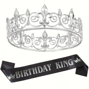 Elegant  Mens Crown Kids Male Metal Headpiece Round King Crown for WeddingBirthday Pageant Sagala