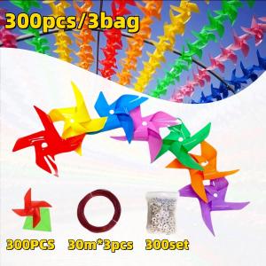 100Pcs Festival Plastic Pinwheels With 30m Wire Rope/Plastic Hanging Windmill Ornament/Celebration Decorations/Fiesta Flag Party Supply For Home Garden Indoor Outside.