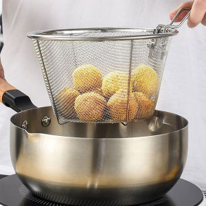 🔥🔥🔥NineOne Peony French Chip Frying Strainer Basket Stainless Steel Deep Fry Basket Kitchen Round Fryer Wire Mesh With Handle Wire Colander Nets