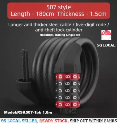 SG Delivery RockBros Lock bicycle Number combination Lock bicycle cable lock bike anti-theft lock five digit code lock bicycle accessories