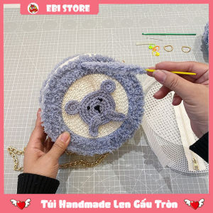 Túi Handmade Len Gấu Tròn Mẫu 1 Set Nguyên Liệu Đầy Đủ Tự Đan Túi DIY (Có Clip Hướng Dẫn Làm) - EB103