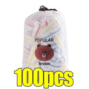 100Pcs Disposable Food Cover Plastic Cling Film Cover 100pcs Colorful Stripe Bear Bag Dustproof Thicken Cling Cover