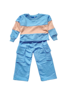 Setelan Crop Top & Cargo Pants Anak Perempuan Warna Kontras Usia 1-9 Tahun