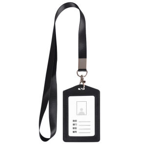 Leather ID Card Holder With Lanyard Waterproof for Badge Credit Cards College ID Cards