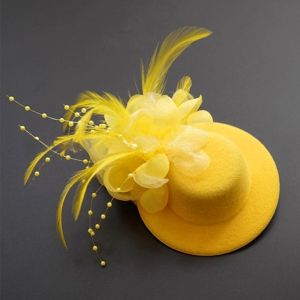 OURTOUR Feathers Kids Fascinators Hats Hair Accessories 13cm Flower Pillbox Hat Fashion Makeup Prom Teas Party Hairpins Party