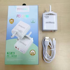 Toyakasy TOY-02 20W Fast Charger with PD & QC 3.0 - UK 3-Pin Adapter