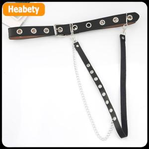 【2-3 days delivery】 Punk Gothic Faux Leather Belt Women Adjustable Metal Chain Ring Waist Belt