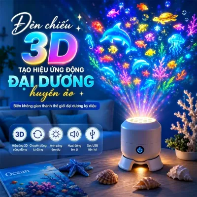 Đèn Chiếu Trần 3D Đại Dương Chuyển Động 360°| Máy Chiếu LED Bầu Trời Sao Bông TuyếtĐèn Ngủ Cho Bé Decor Phòng rất đẹp