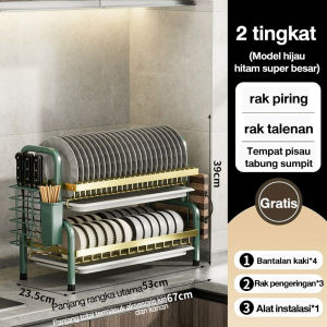 (COD)Rak Piring Wastafel Stainless Steel Penyimpanan Dapur Stainless Mangkuk Dan Piring Rak Piring Dapur Multifungsi