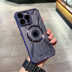 CrashStar MagSafe Anti-slip Side Cooling Transparent Armor Shockproof Phone Case For iPhone 15 14 Pro Max 13 12 11 Pro Max Wireless Charging Phone Casing Clear Hard Phone Cover With Full Cover Lens Camera Protection