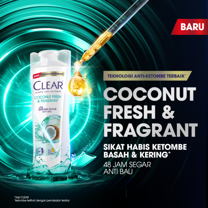 CLEAR Shampoo Anti Ketombe Coconut Fresh & Fragrant, Kesegaran Tahan