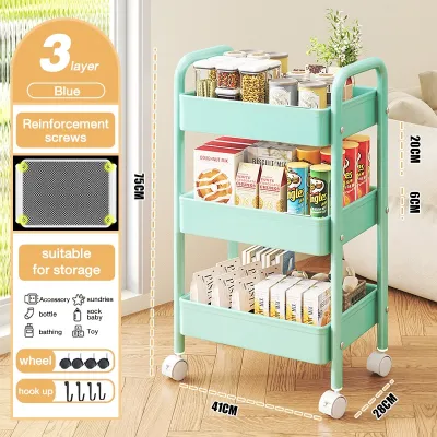 NINI 3/4 Tier Mobile Storage Cart Rolling Shelf with Wheels Multi Functional Organizer Rack for Home Kitchen Bathroom Bedroom Office Storage Solution