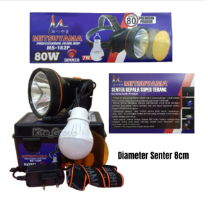ms 182 p Senter Kepala Dimmer 80 Watt Cahaya PUTIH Jarak Jauh Free Bohlam