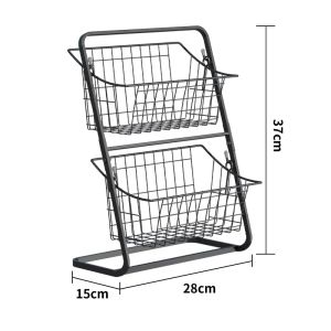 2-Tier Countertop Fruit Vegetable Basket Kitchen Cabinet Snack Storage Rack for Garlic Ginger and Onions