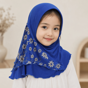 MING1996 Elastic Solid Small Girl Hijab Pull On Flower Net Kids Turban Cap Cute Mesh Islamic Scarf Shawl 2-6 Years Old