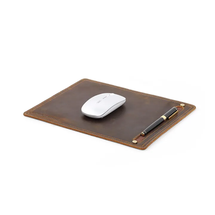 CONTACT'S Genuine Leather Mouse Pad Anti-Slip Laptop Nubuck with Pen Holder Gaming Mice New Desk Cushion Retro Comfortable