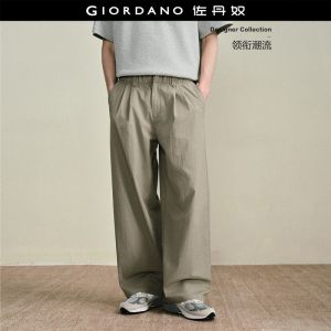 GIORDANO Men Pants Pleated Elastic Waist Pants Mid Rise Loose Fit Fashionable Trendy Baggy Pants 18116713