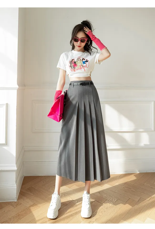 Grey pleated work skirt hotsell