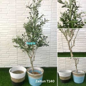 Pohon Artificial Tanaman Hias Zaitun Olive X3 T140 & T180 Latex Cover Anyaman Seagrass Handle Dekorasi Ruang Tamu