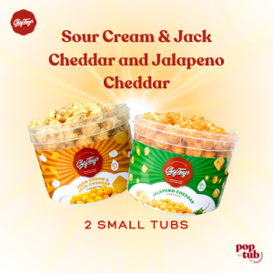 Chef Tonys Ready to Eat Popcorn - 2 Small Tubs (Sour Cream & Jack Cheddar and Jalapeno Cheddar)