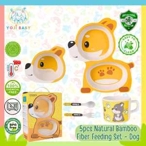 Yoji Baby Dog 5pcs Natural Bamboo Fiber Baby to Kids Feeding Set Divided Plate Bowl Cup Spoon Fork