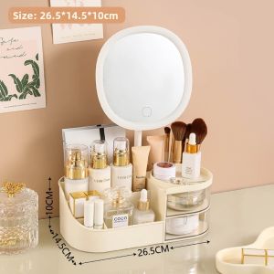 ALLUCK Large Capacity Cosmetic Storage Box with LED Mirror Multi Grid Skin Care Products Rack Fashion Lipstick Organizer