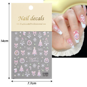 Dorisna Christmas Series Pink Shell Gloss Nail Decal Xmas Cartoon Bow Snowflake Nail Art Sticker Relief Decoration
