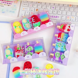 4PCS Creative Ice Cream Shape Eraser Student Art Erasers Educational Erasing Tool For Kids Student Writing Craft Project