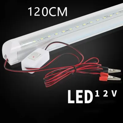 Luoben LED 12V ชุดหลอดไฟ พร้อมสาย ปากคีบแบต มีสวิตช์เปิดปิด LED T8 12V DC ขนาด 20W 120 CM/10W60 CM/5W 30 CM.แสงขาว/แสงเหลือง สายยาว2เมตร