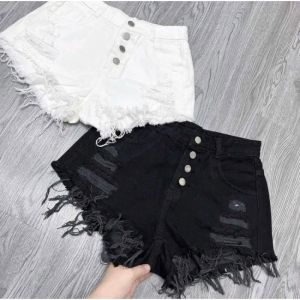 Quần short đùi nữa rách tua rua chất kaki gài 4 nút sắt  hàng cao cấp QC bao xịn Quần short nữ tua rua - Quần short Kaki nữ rách lai lưng cao
