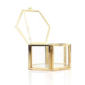 [Habilulu] High-end Hexagonal Ring Box Gold And Jewelry Accessory Box Golden Glass Luxurious And Retro Jewelry Storage Box