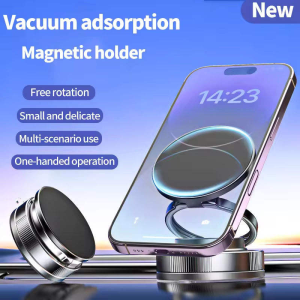 Upgraded Double-Sided Magnetic Suction Cup Cellphone Stand Vacuum Adsorption Retractable Phone Holder Hands-Free 360° Rotatable Foldable Car Mount for Car Gym Mirror and Smooth Surfaces Multi-Angle Navigation