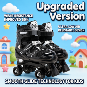 Yowxii Kids Adjustable Quad Roller Skates with Protective Gear Light-Up PU Wheels Breathable Mesh Liner Safety Buckle Beginner Roller Skates for Girls Boys Pink and Black