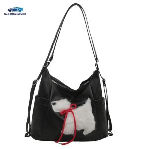 Ueb Official Mall ✪PU Leather Plush Puppy Shoulder Bag Large Capacity Soft Puppy Crossbody Bag Multi-Pockets Travel Date Shopping Backpack