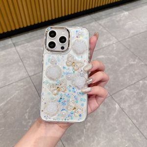 Kisscase 3D pha lê bướm hoa trà long lanh Ốp điện thoại cho Iphone 15 14 13 12 11 Pro Max cộng với mạ Khung ống kính bao gồm tất cả PC + TPU chống rơi Chống Sốc Ốp lưng cho iPhone 15 14 13 12 11