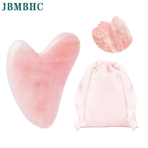 JBMBHC Gua Sha Jade Stone Pink Tools Guasha Massage Tool for Face Skincare Facial Body Acupuncture Relieve Muscle Tensions Reduce Puffiness Festive Gifts with Storage Bag Pouch