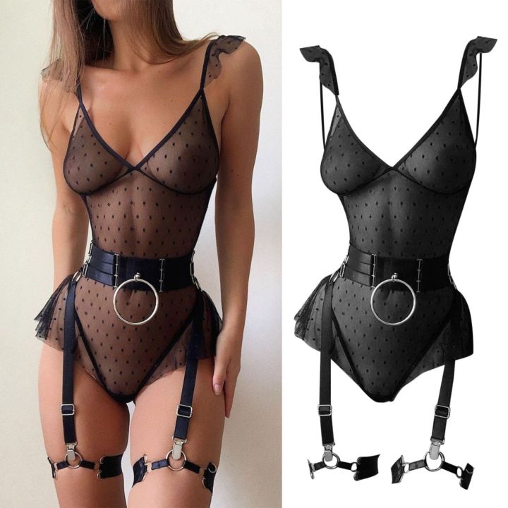 Lingerie For Women Plus Size Europe And The United States Sexy Sex Underwear  Lace Mesh Yarn Hanging Stockings Body Shaping Jumpsuit Ladies Women's tube  top