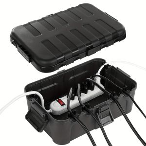 Large Outdoor Electrical Box (31.75 X 21.59 X 12.7 Cm) IP54 Waterproof Outdoor Extension Cord Cover Weatherproof Protect Outlet Plug Socket Timer Power Strip Holiday Light Decoration Black