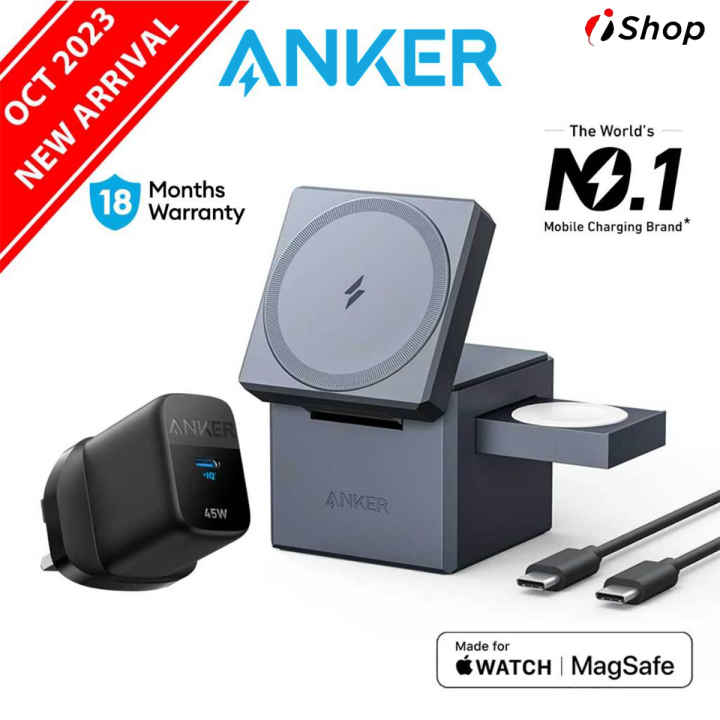 Anker 3 In 1 Cube MagSafe 15W Foldable Fast Charging Station With 45W ...